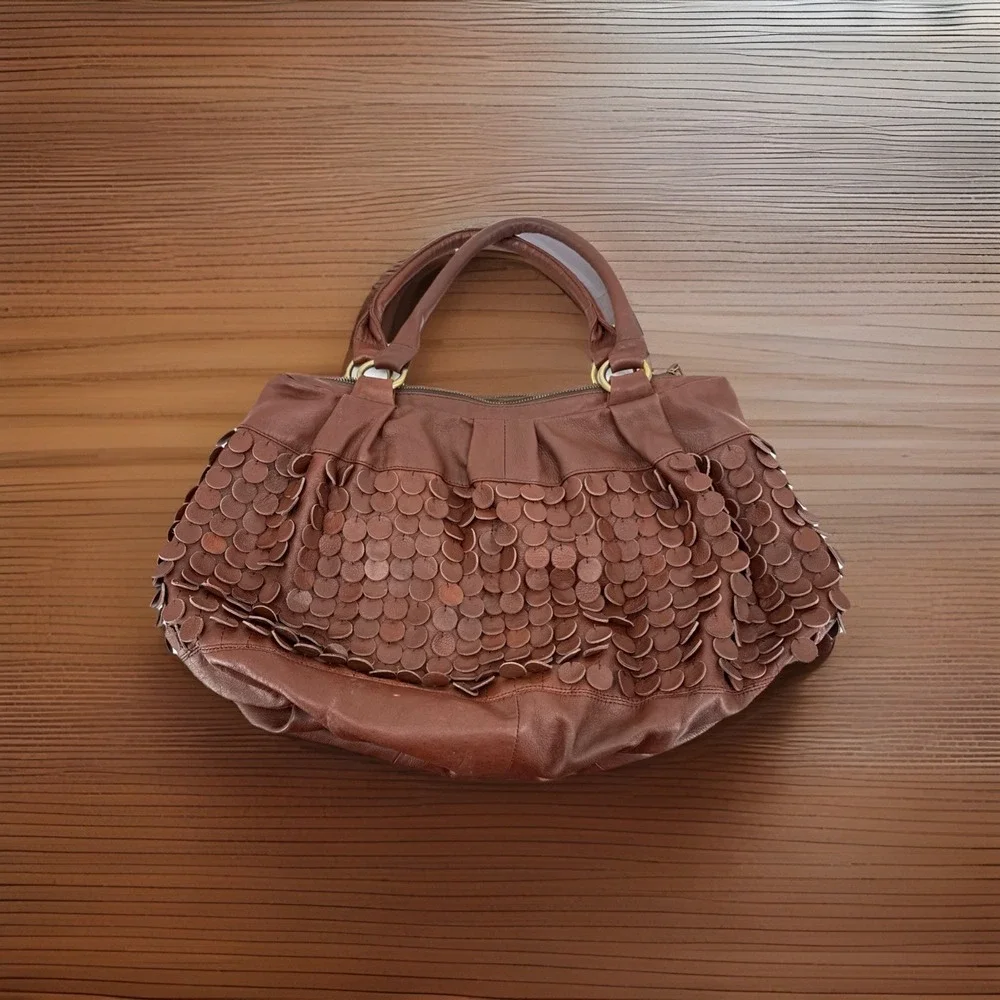 Boho Hippie Double Handle Brown Leather Large Bag‎